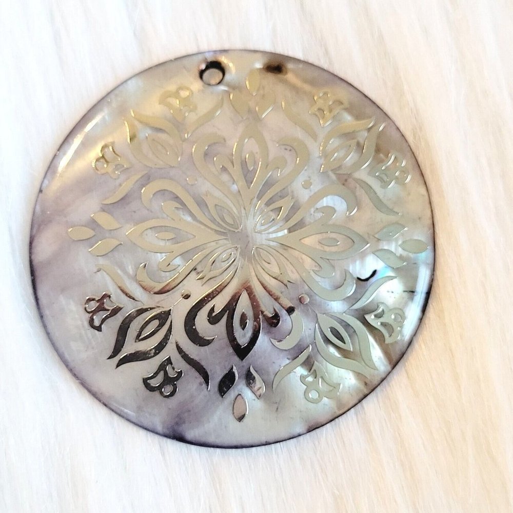Vintage Abalone Shell Pendant Silver Flower Overlay Beachy Fairy Nautical 13715
